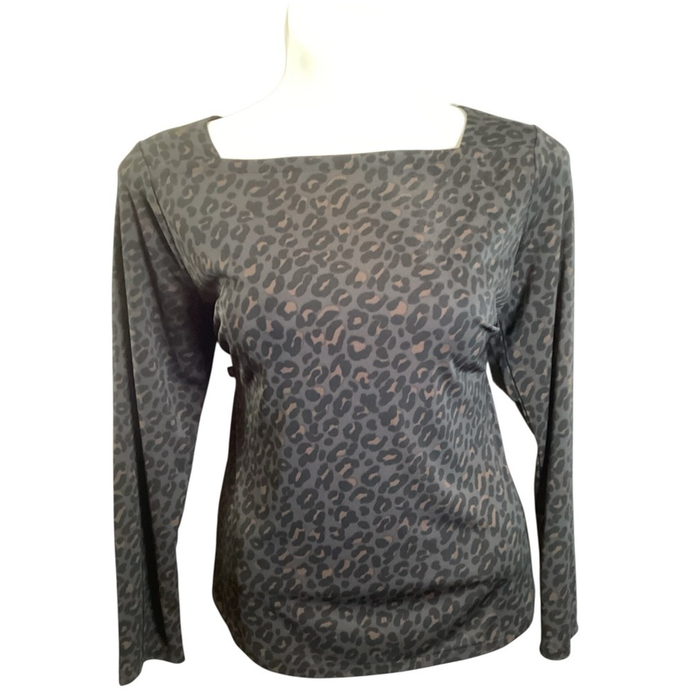 Ann Taylor Leopard Print Blouse in Black and Brown, Stretch, Plus Size 2XL